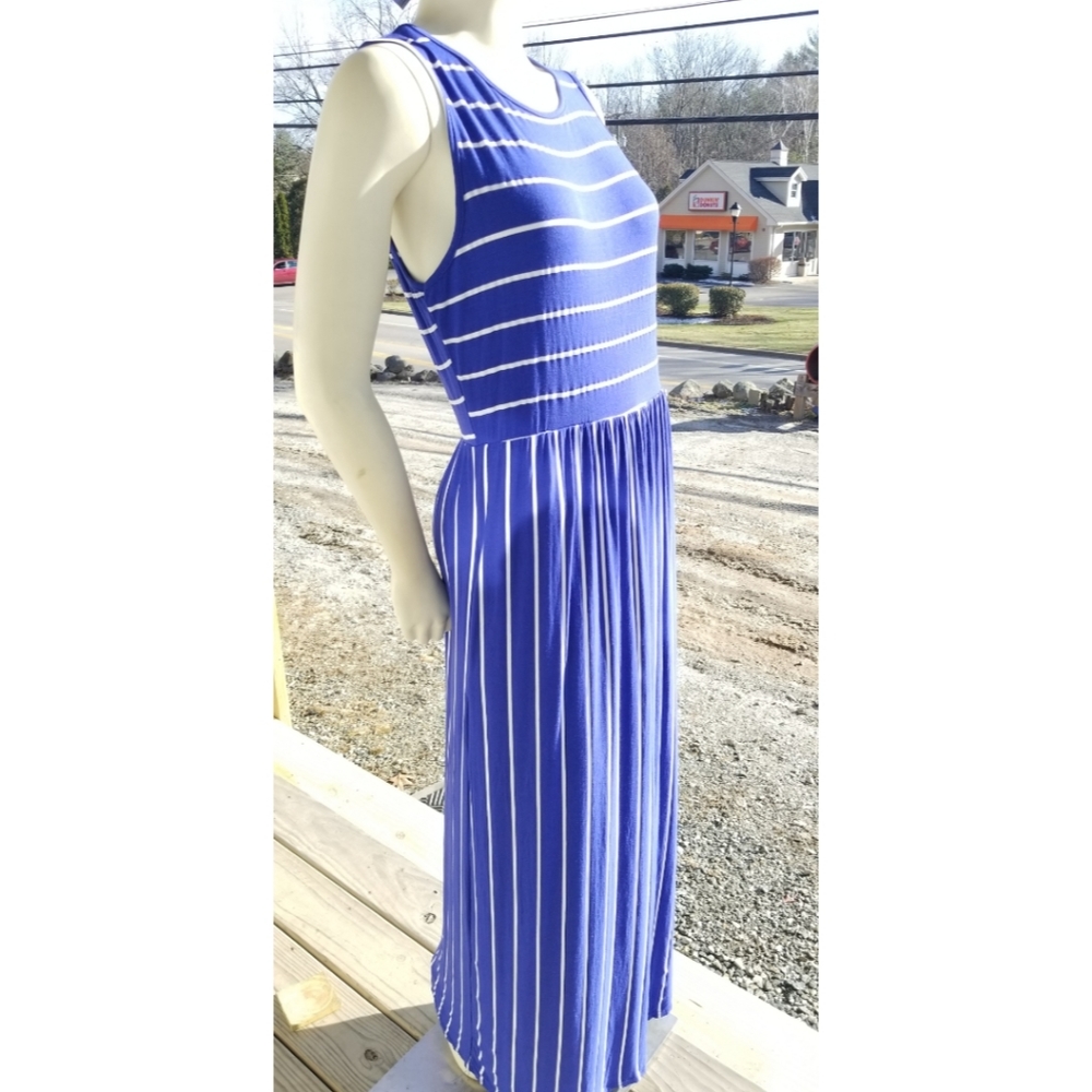 Houton Sleeveless Blue Striped Flowy Maxi Dress L - Picture 5 of 10